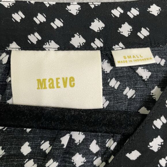 MAEVE White Black Polka Dot Peplum 3/4 Sleeve Blouse Womens Small - Picture 3 of 9